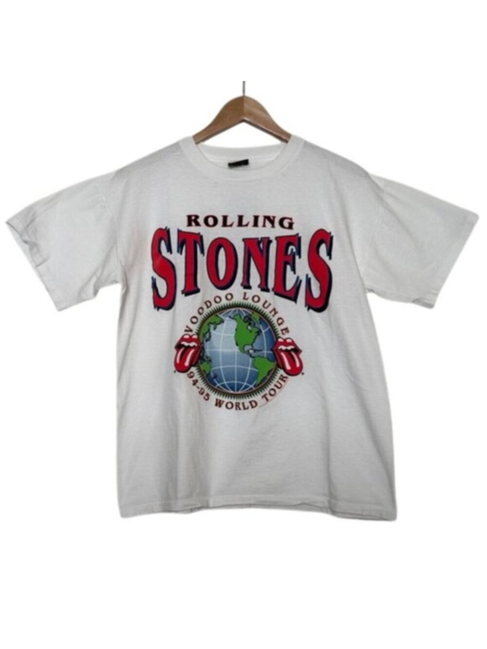Vintage 1994 Rolling Stones Voodoo Lounge World Tour Tee Brockum USA White Large